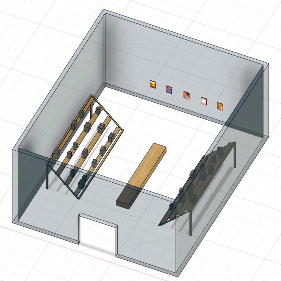 Multichannel audio, wood risers, bench. 5:14 